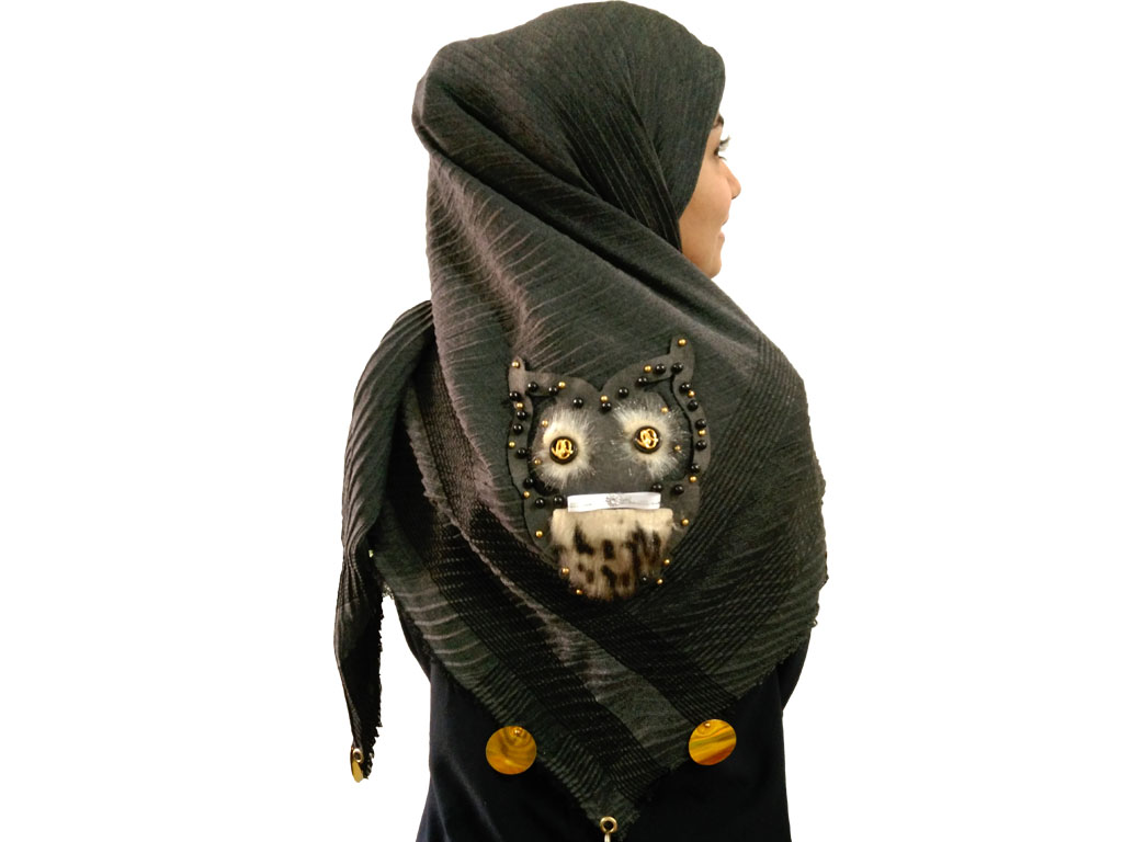 روسری پلیسه مشکی جغدی 892 | خرید روسری پلیسه مشکی | فروشگاه تخصصی شال و روسری کاشانه